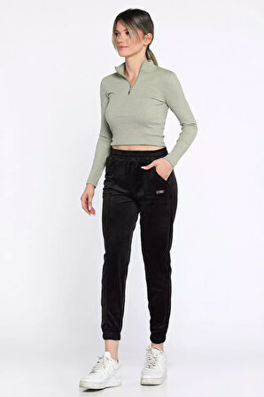 Kadın Kadife Ön Çimalı Paça Lastikli Pantolon