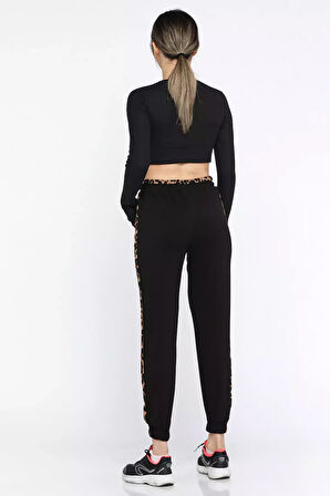 Kadın Leopar Garnili Paça Lastikli Pantolon