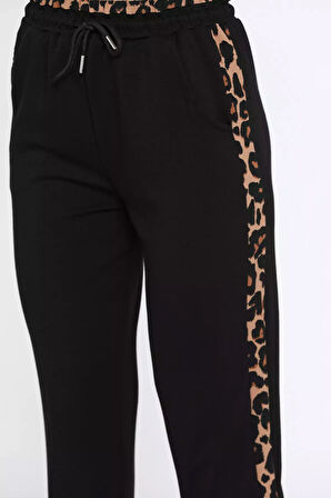 Kadın Leopar Garnili Paça Lastikli Pantolon