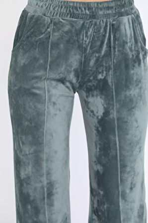 Kadın Kadife Ön Çimalı Bol Paça Pantolon