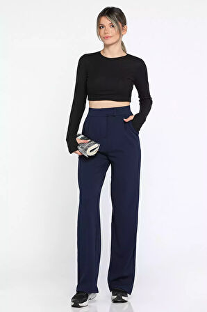 Kadın Yüksek Bel Cırtlı Bol Paça Palazzo Pantolon