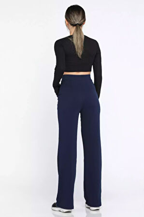 Kadın Yüksek Bel Cırtlı Bol Paça Palazzo Pantolon