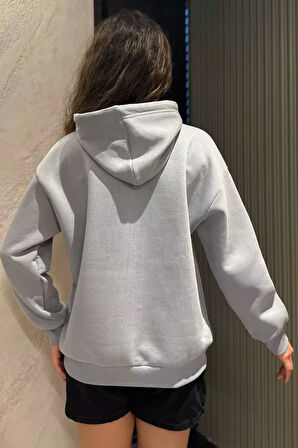 Kadın Kuş Nakışlı Kapüşonlu Şardonlu Sweatshirt