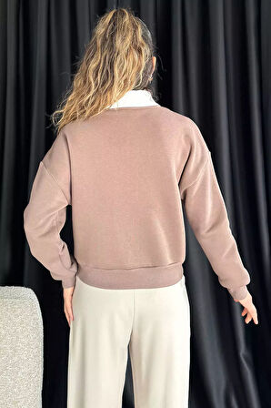 Yarım Fermuarlı Şardonlu Kadın Sweatshirt