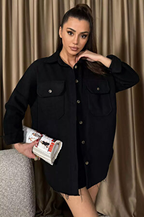 Kadın Oversize Kaşe Gömlek Ceket