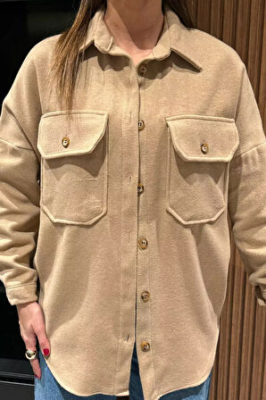Kadın Oversize Kaşe Gömlek Ceket