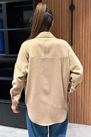 Kadın Oversize Kaşe Gömlek Ceket