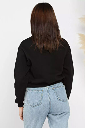 Polo Yaka Yarım Fermuarlı Üç İplik Şardonlu Sweatshirt