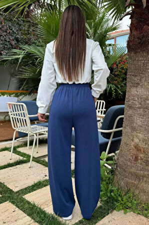 Kadın Yüksek Bel Yazı Baskılı Çimalı Bol Paça Pantolon