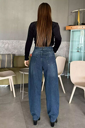 Yüksek Bel Kemer Detaylı Kadın Jean Kot Pantolon