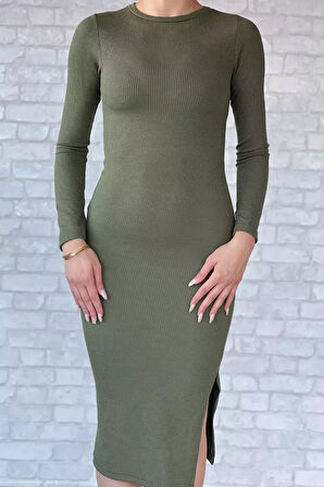 Bisiklet Yaka Likralı Elbise