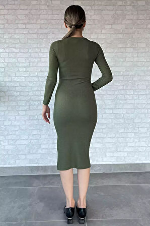 Bisiklet Yaka Likralı Elbise