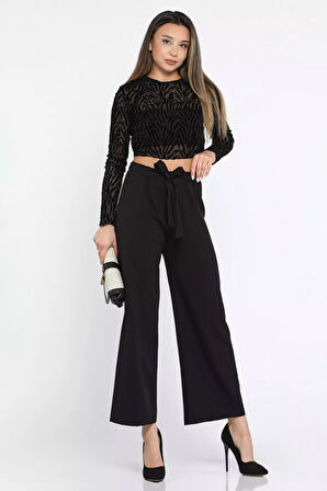 Bağcıklı Bol Paça Rahat Kadın Kumaş Pantolon