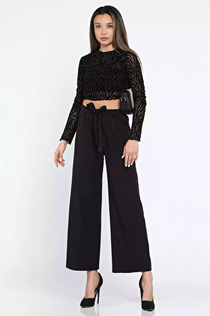 Bağcıklı Bol Paça Rahat Kadın Kumaş Pantolon