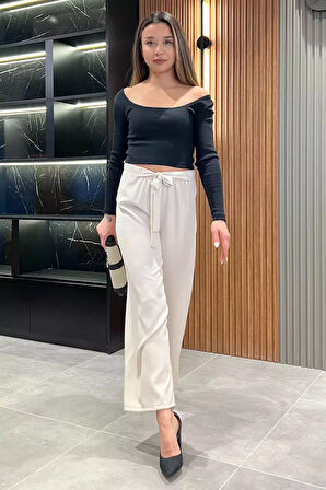 Bağcıklı Bol Paça Rahat Kadın Kumaş Pantolon