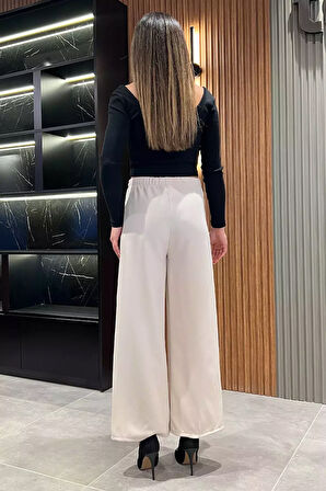 Bağcıklı Bol Paça Rahat Kadın Kumaş Pantolon