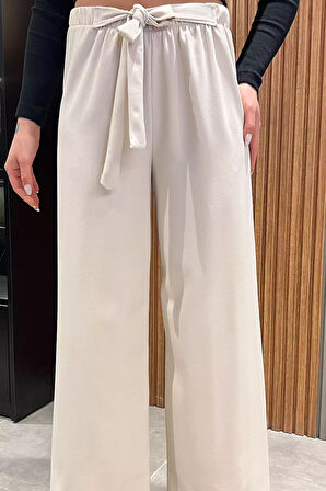 Bağcıklı Bol Paça Rahat Kadın Kumaş Pantolon