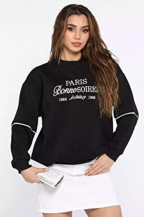 Kadın Üç İplik Şardonlu Nakışlı Sweatshirt
