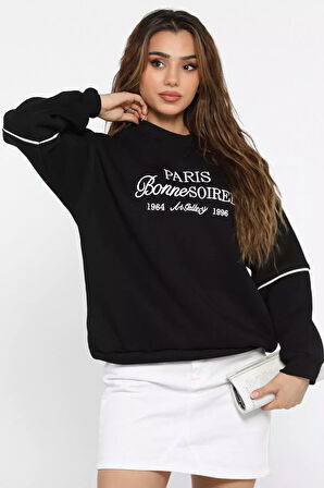 Kadın Üç İplik Şardonlu Nakışlı Sweatshirt