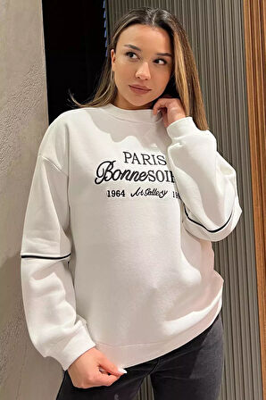 Kadın Üç İplik Şardonlu Nakışlı Sweatshirt
