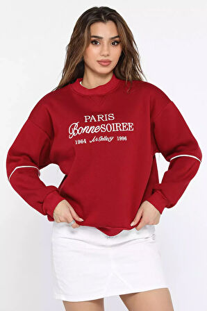 Kadın Üç İplik Şardonlu Nakışlı Sweatshirt