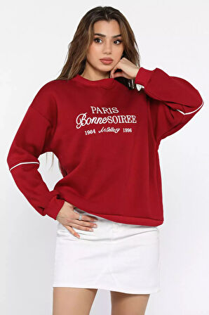 Kadın Üç İplik Şardonlu Nakışlı Sweatshirt