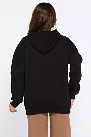 Kadın Kapüşonlu Üç İplik Şardonlu Oversize Sweatshirt