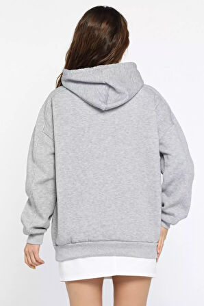 Kadın Kapüşonlu Üç İplik Şardonlu Oversize Sweatshirt