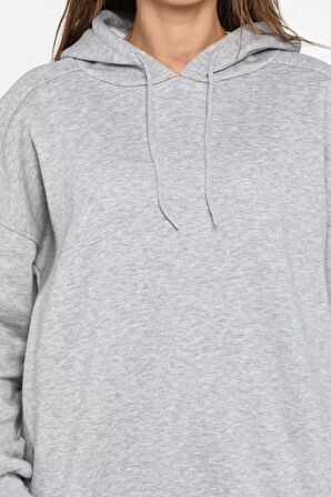 Kadın Kapüşonlu Üç İplik Şardonlu Oversize Sweatshirt