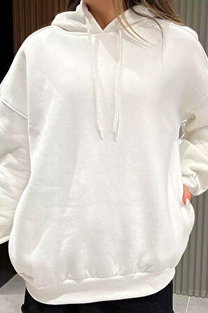 Kadın Kapüşonlu Üç İplik Şardonlu Oversize Sweatshirt