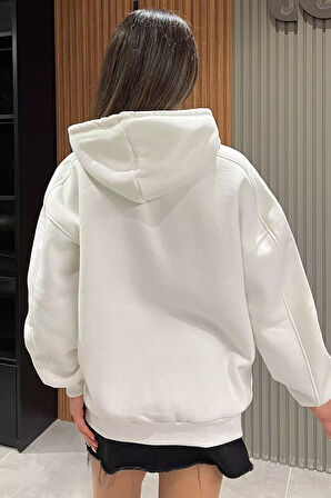 Kadın Kapüşonlu Üç İplik Şardonlu Oversize Sweatshirt