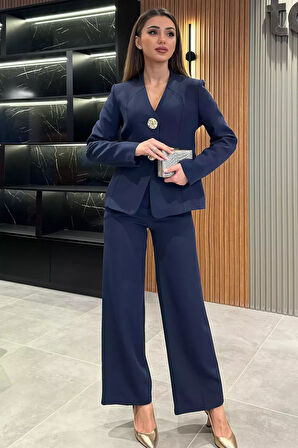 Düğme Detaylı Ceket Pantolon İkili Takım