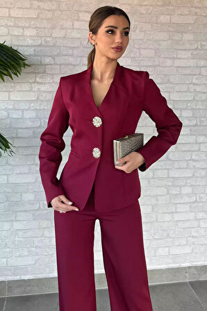 Düğme Detaylı Ceket Pantolon İkili Takım