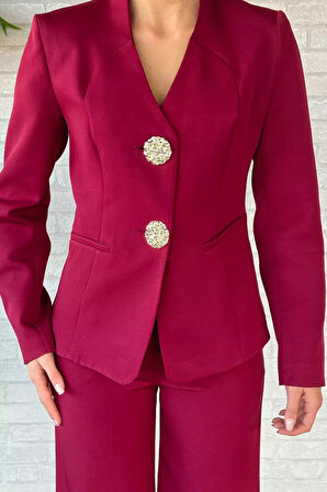 Düğme Detaylı Ceket Pantolon İkili Takım