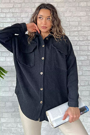 Kadın Oversize Kaşe Gömlek Ceket
