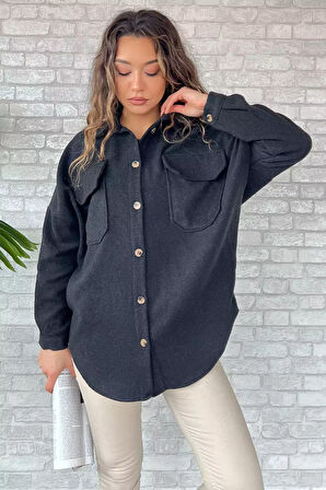 Kadın Oversize Kaşe Gömlek Ceket