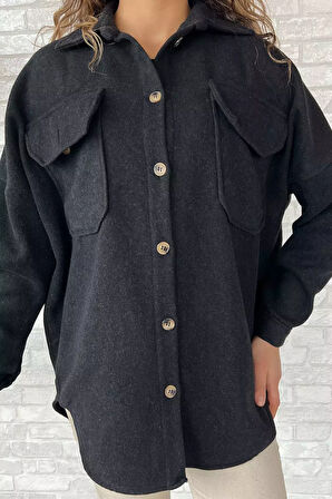 Kadın Oversize Kaşe Gömlek Ceket