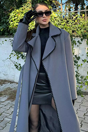 Astarlı Bel Kuşaklı Kadın Kaşe Kaban