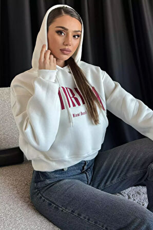 Kapüşonlu Üç İplik Şardonlu Kadın Sweatshirt