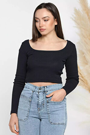 Kadın Kare Yaka Kaşkorse Crop Body Bluz