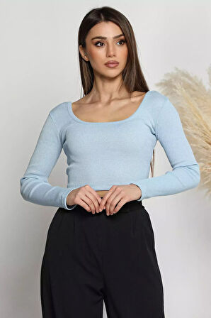 Kadın Kare Yaka Kaşkorse Crop Body Bluz