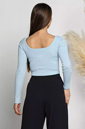Kadın Kare Yaka Kaşkorse Crop Body Bluz