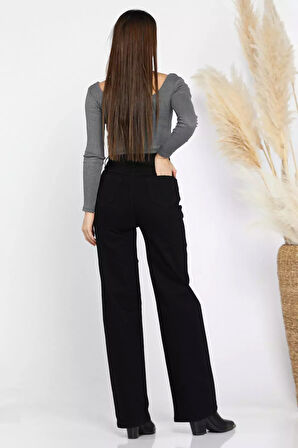 Kadın Yüksek Bel Püskül Detaylı Bol Paça Kot Jean Pantolon