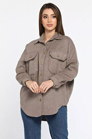Kadın Oversize Kaşe Gömlek Ceket