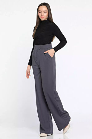 Kadın Yüksek Bel Cırtlı Bol Paça Palazzo Pantolon