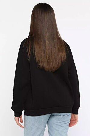 Kadın Bisiklet Yaka Üç İplik Şardonlu Sweatshirt