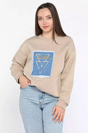 Kadın Bisiklet Yaka Üç İplik Şardonlu Sweatshirt