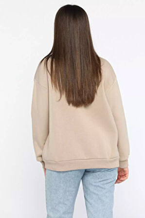 Kadın Bisiklet Yaka Üç İplik Şardonlu Sweatshirt