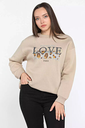 Kadın Bisiklet Yaka Üç İplik Şardonlu Sweatshirt