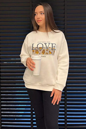 Kadın Bisiklet Yaka Üç İplik Şardonlu Sweatshirt